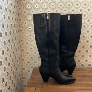 Vince Camuto Black Heeled Boots with Gold Zipper